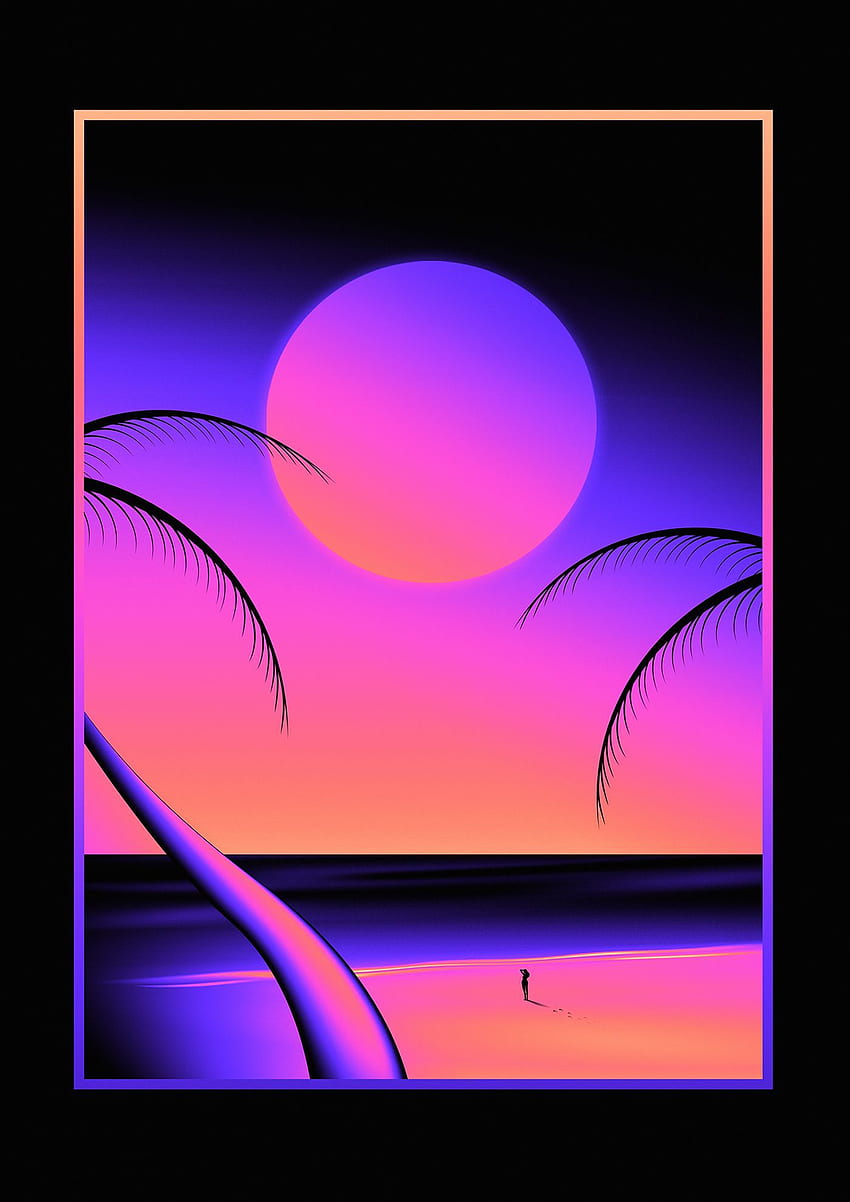 Илюстрации 2016. Synthwave изкуство, Cool 80s Neon HD тапет за телефон