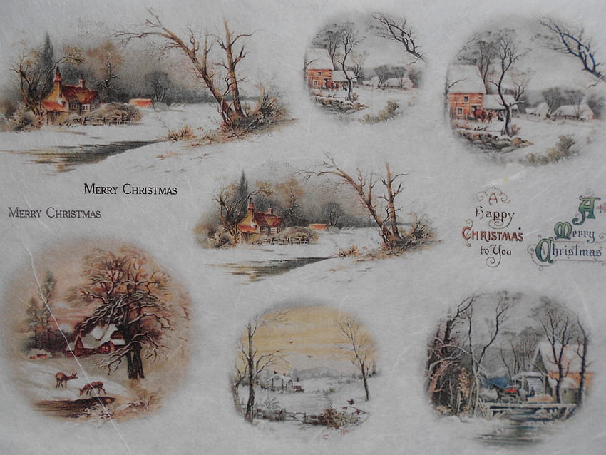 Merry Christmas winter village scenes decoupage rice paper – Decoupage Paper HD wallpaper
