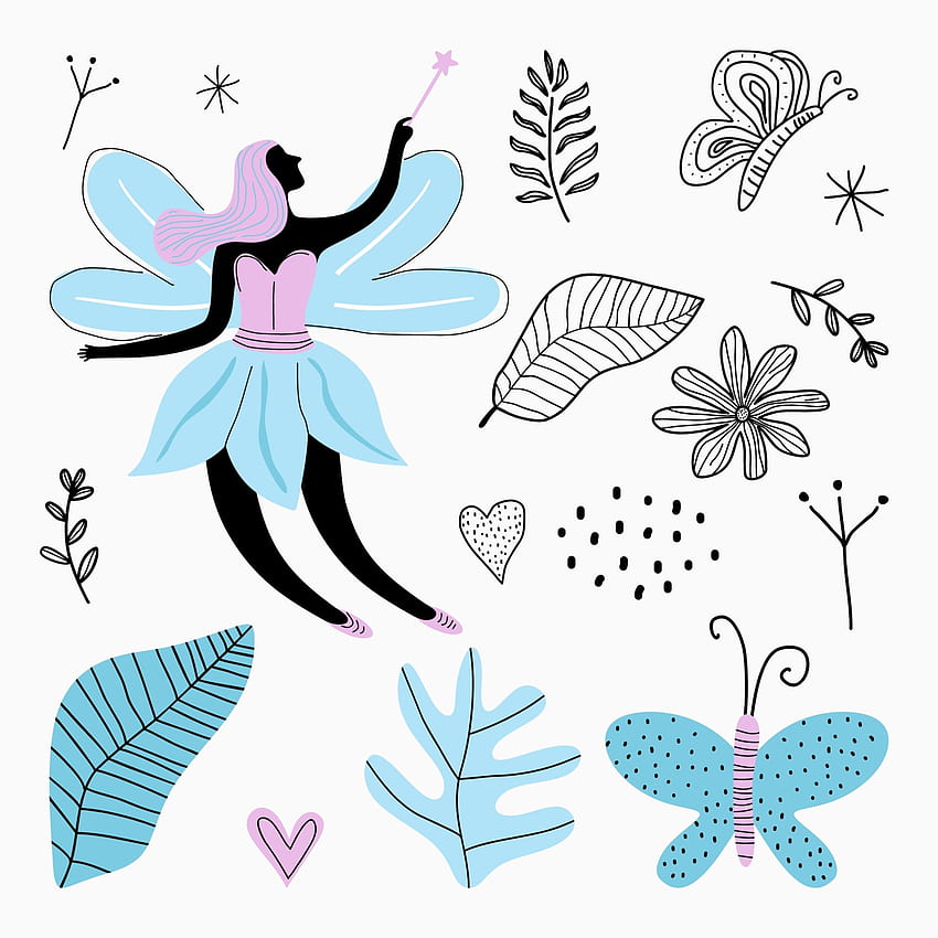 Set of cartoon cute fairy, butterfly, flowers, leave and love isolated on white background. Fabric design for girls artworks, , prints. Vector kids illustration 2100052 Vector Art at Vecteezy, Cartoon Fairy HD phone wallpaper