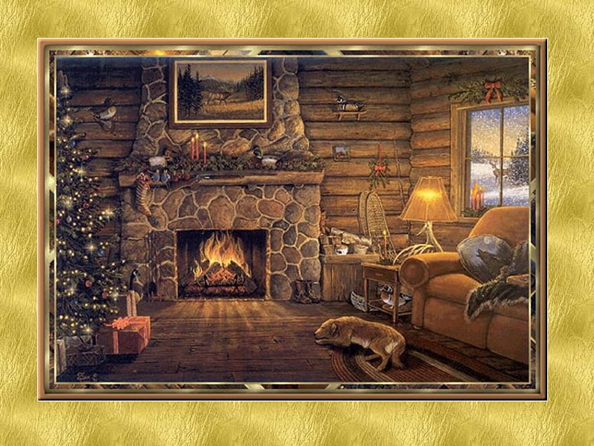 Home sweet home, holiday, fireplace, christmas, home HD wallpaper
