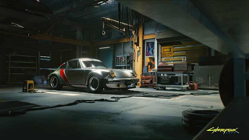 Porsche in Garage Cyberpunk 2077 U (Ultra) - - Wände Space HD-Hintergrundbild