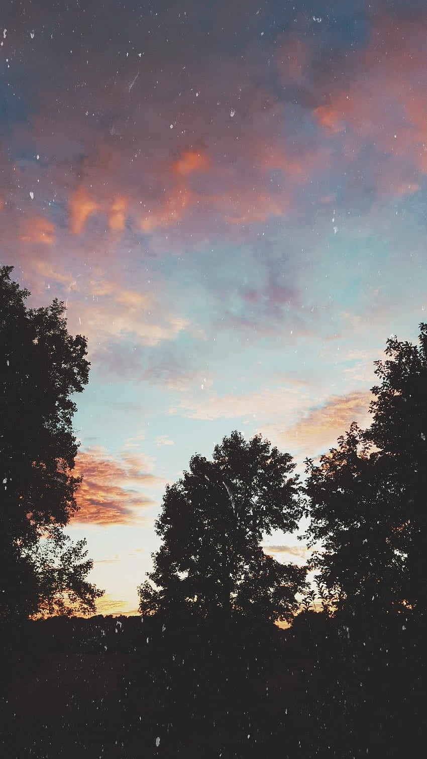 alberi tramonto schermata di blocco blu rosa vecchio vintage sbiadito, VSCO Nature Sfondo del telefono HD