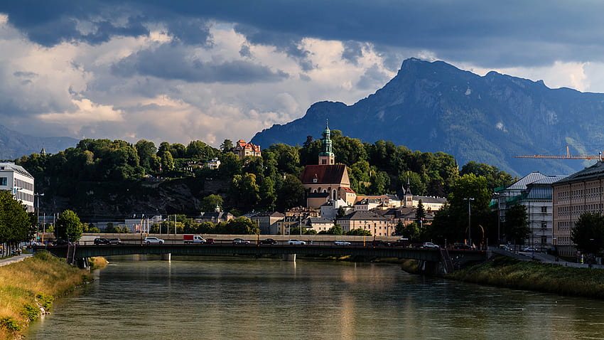 Salzburg Austria bridge Mountains river Cities HD wallpaper