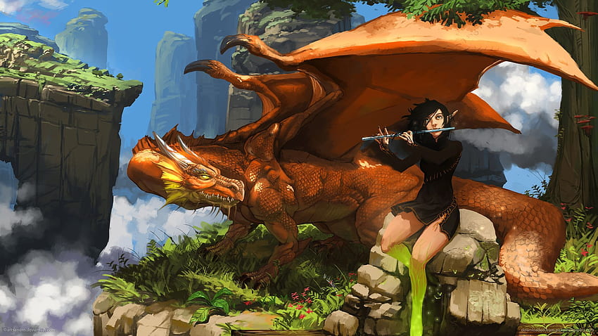 Флейтистът на златния дракон. Dragon artwork, Fantasy art, Western Dragon HD тапет