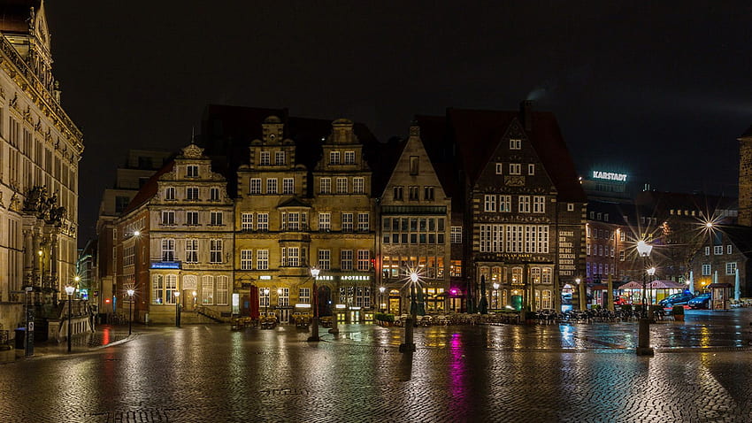 Plaza de la ciudad de Alemania Calle de la noche de Bremen fondo de pantalla