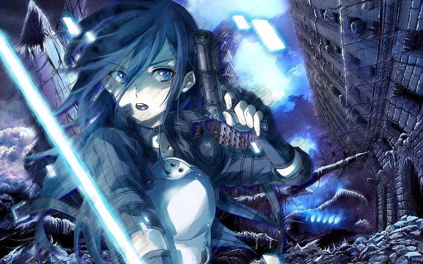 Kirito, Schwert, Anime, Spiel, online, Mädchen, Waffe, lange Haare HD-Hintergrundbild
