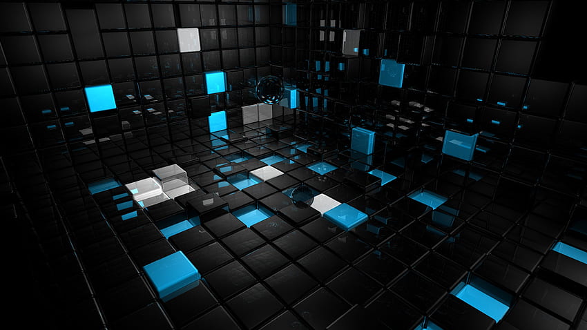 fotki 3d niebiesko czarnym technologia blocks Tapeta HD