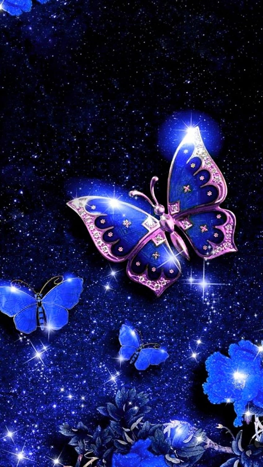 livvy am Telefon. Schmetterlingshintergrund, blauer Schmetterling, Bling, dunkelblauer Schmetterling HD-Handy-Hintergrundbild