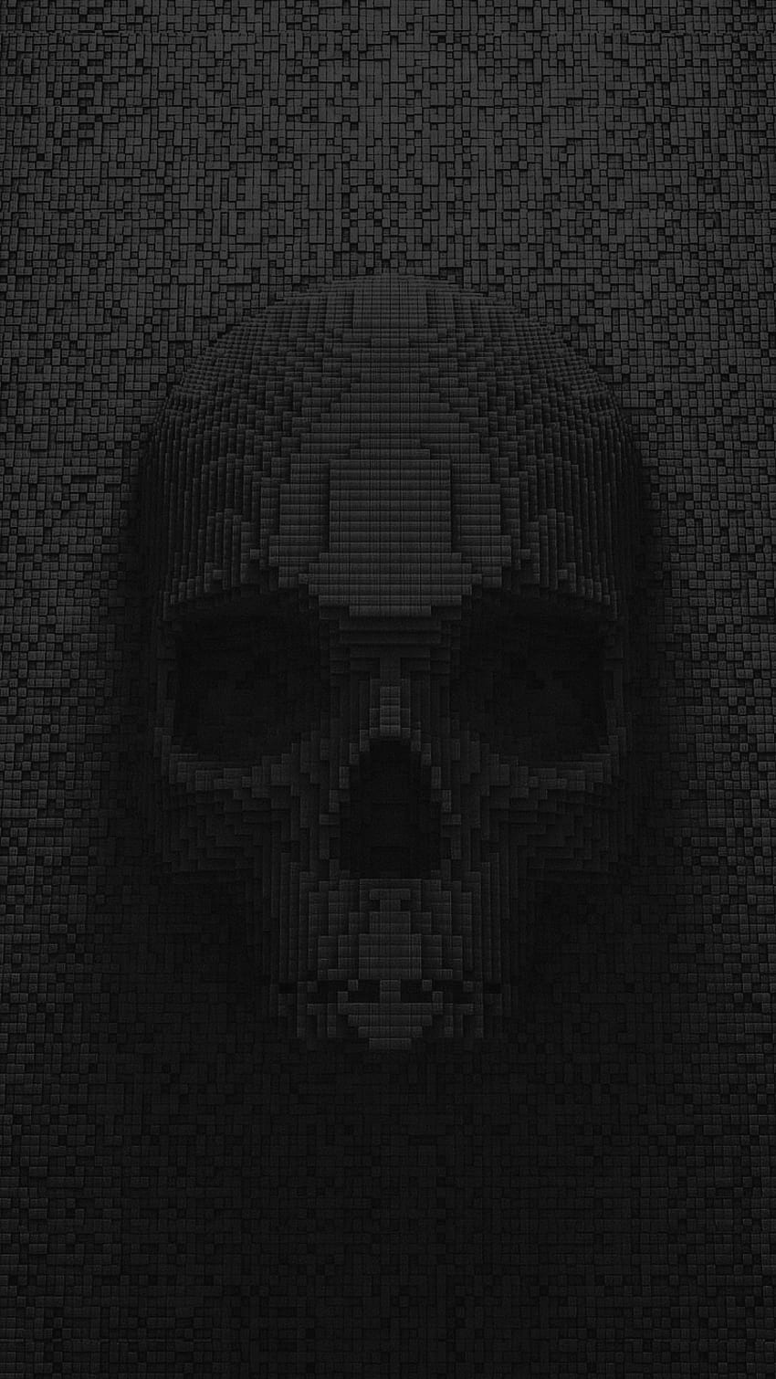 SK 43, digital, 3d, glitch, gray, dark, skull, pixel, grey HD phone wallpaper