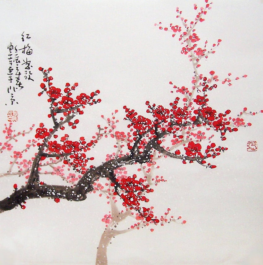Flor de cerejeira impressão em tela árvore artificial, arte japonesa flor de cerejeira Papel de parede de celular HD