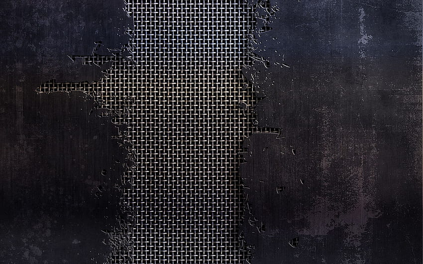 metal, mesh, cracks, scratches, black and white, texture background, Dark Metal Texture HD wallpaper