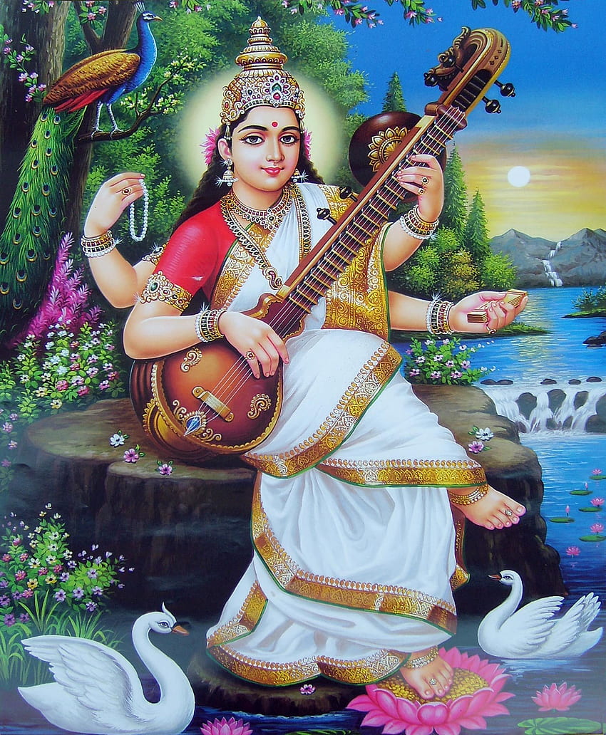La posture divine de la déesse Saraswati. Saraswati , Saraswati devi, déesse Saraswati Fond d'écran de téléphone HD