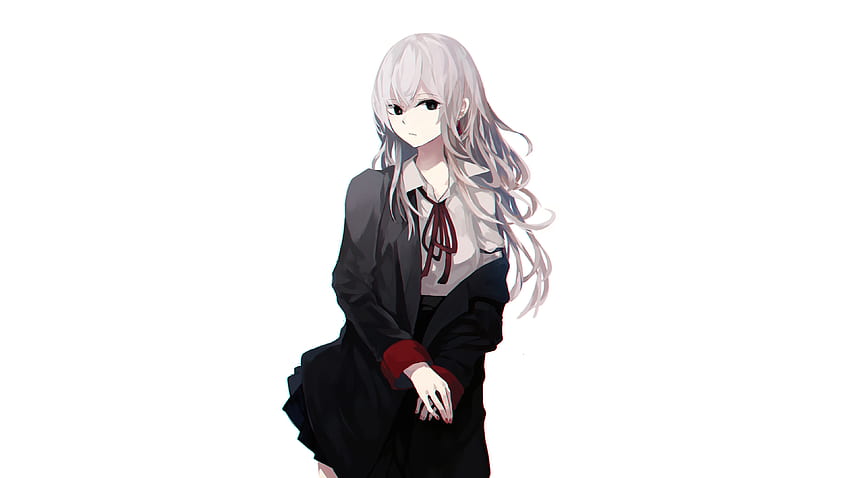 Urocza dziewczyna z anime, siwe włosy, pewna siebie, oryginalna Tapeta HD