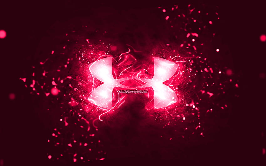 Under Armour pink logo, , pink neon lights, creative, pink abstract background, Under Armour logo, brands, Under Armour HD wallpaper