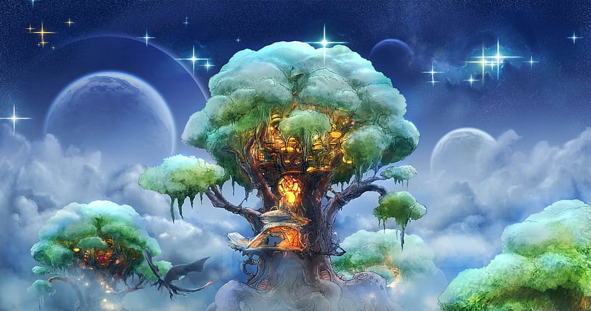 공상, 마법, 예술, 나무, 나무 HD 월페이퍼