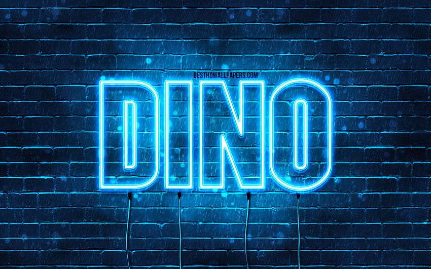 Dino, , com nomes, nome Dino, luzes de neon azuis, Dino Birtay, Happy Birtay Dino, nomes masculinos italianos populares, com nome Dino papel de parede HD