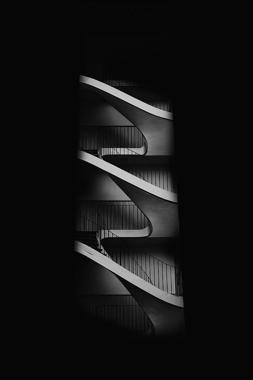 oscuros, czarny, biały, architektura, czarny i biały, monochromia, ciemność, schody, graficznie, martwa natura wykres, Monochromatyczna grafika Tapeta na telefon HD