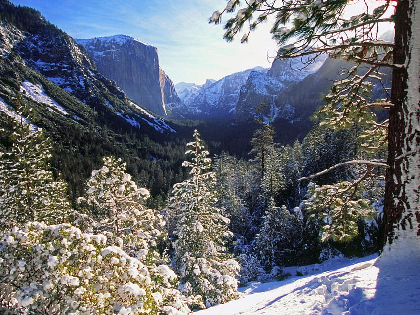 El Capitan und das Yosemite Valley im Winter Kalifornien, Winter, Berg HD-Hintergrundbild