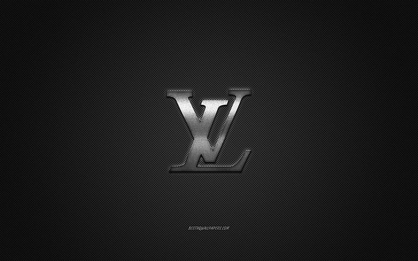 Louis Vuitton logo, metal emblem, apparel brand, black carbon texture ...