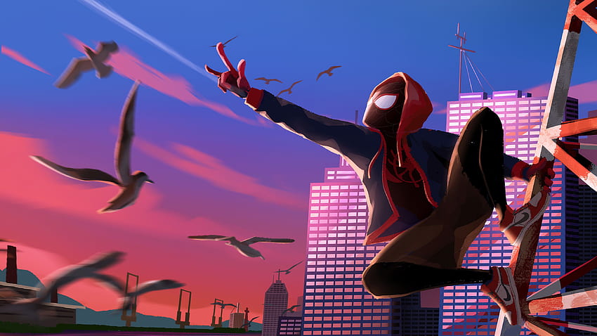Miles Morales Menembak Web Spider Man: Into The Spider Verse , Spider Man Purple Wallpaper HD