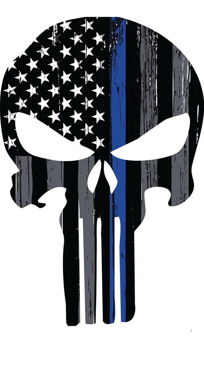สติ๊กเกอร์กะโหลก Punisher เส้นบางสีน้ำเงิน รูปลอกรถ. การบังคับใช้กฎหมาย ตำรวจลงโทษ วอลล์เปเปอร์โทรศัพท์ HD