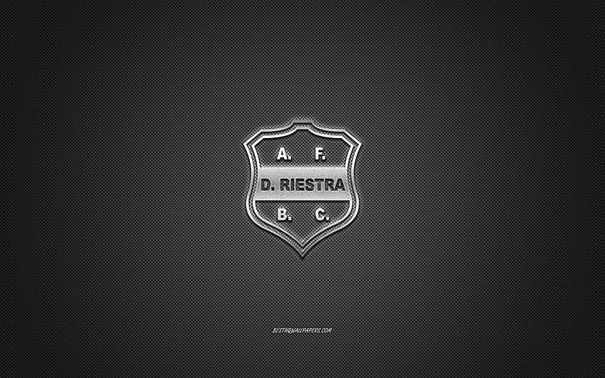 Deportivo Riestra, Argentine football club, silver logo, gray carbon fiber background, Primera B Nacional, football, Buenos Aires, Argentina, Deportivo Riestra logo HD wallpaper