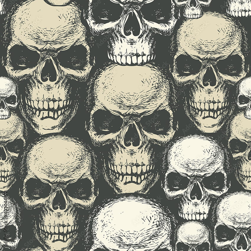 Seamless Pattern With Hand Drawn Human Skulls Vector Background With Sinister Skulls Graphic Print For Clothes, Fabric, , Wrapping Paper, Design Element For Halloween Party Wall Mural Paseven, Skull Hand HD phone wallpaper
