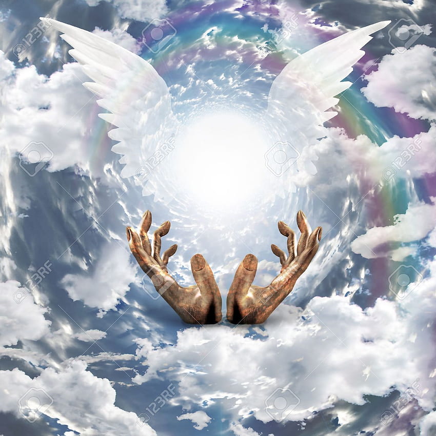 天国の背景、天国の天使 HD電話の壁紙
