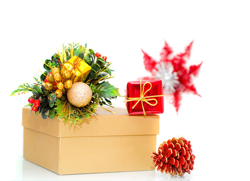 Cadeau de Noël, vacances, graphie, mignon, boules, guirlande, cadeau, cônes, boule, Noël, rouge, décorations, belle, nouvelle année Fond d'écran HD