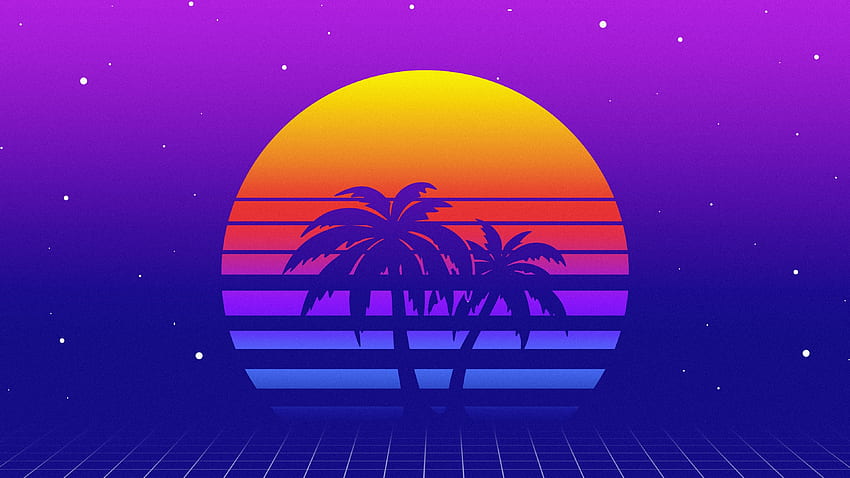 Retro, moon, palm tree, artwork HD wallpaper