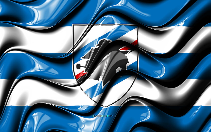 Sampdoria FC flag, , blue and white 3D waves, Serie A, italian football club, UC Sampdoria, football, Sampdoria FC logo, soccer, Sampdoria FC HD wallpaper