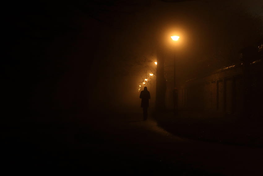 Alone, Night, Dark, Silhouette, Lantern, Lamp, Human, Person, Loneliness, Lonely HD wallpaper