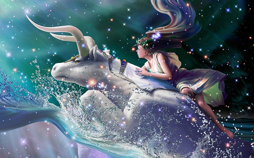 Girl riding a Taurus, Taurus Zodiac Sign HD wallpaper