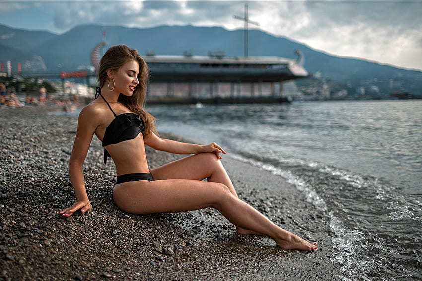 Bikini Model, bikini, model, brunette, beach HD wallpaper | Pxfuel