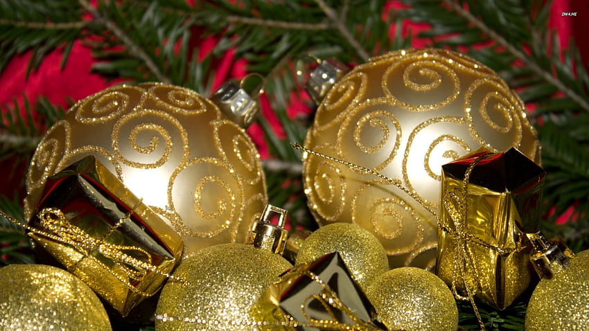 Christmas Decorations, Baubles, Gold, Christmas, Decorations HD wallpaper