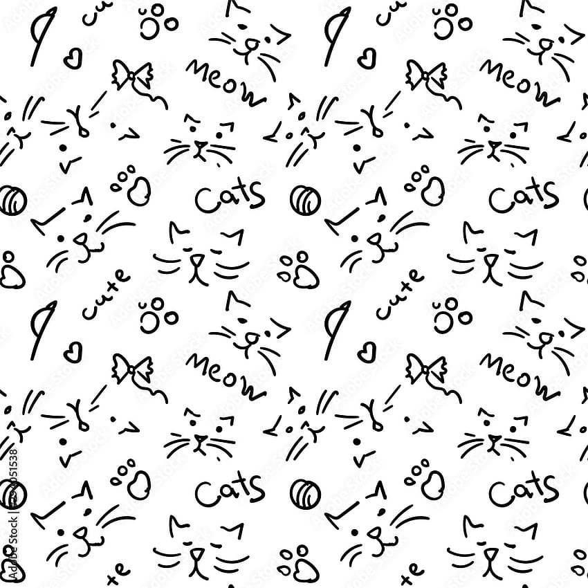 รูปแบบไร้ตะเข็บกับแมวน่ารัก . สายพันธุ์ลูกแมว doodle Dog paw hand vector seamless pattern background Stock Vector, Doodle Cat วอลล์เปเปอร์โทรศัพท์ HD