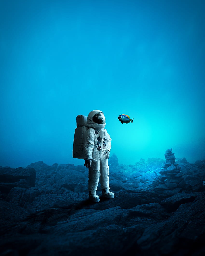 Kunst, Fisch, Unterwasser, Unterwasser, Kosmonaut HD-Handy-Hintergrundbild