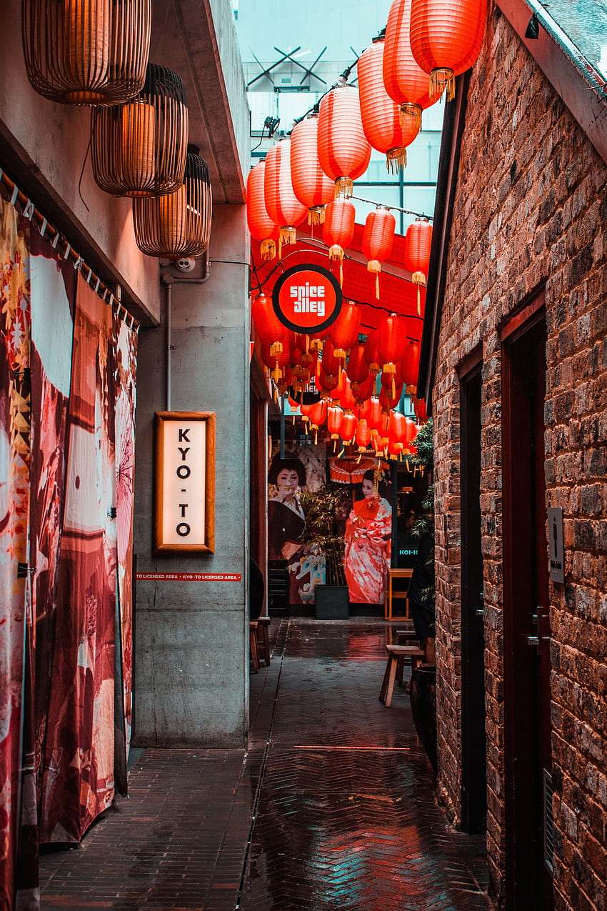 of Alley With Japanese Lanterns · Stock HD phone wallpaper