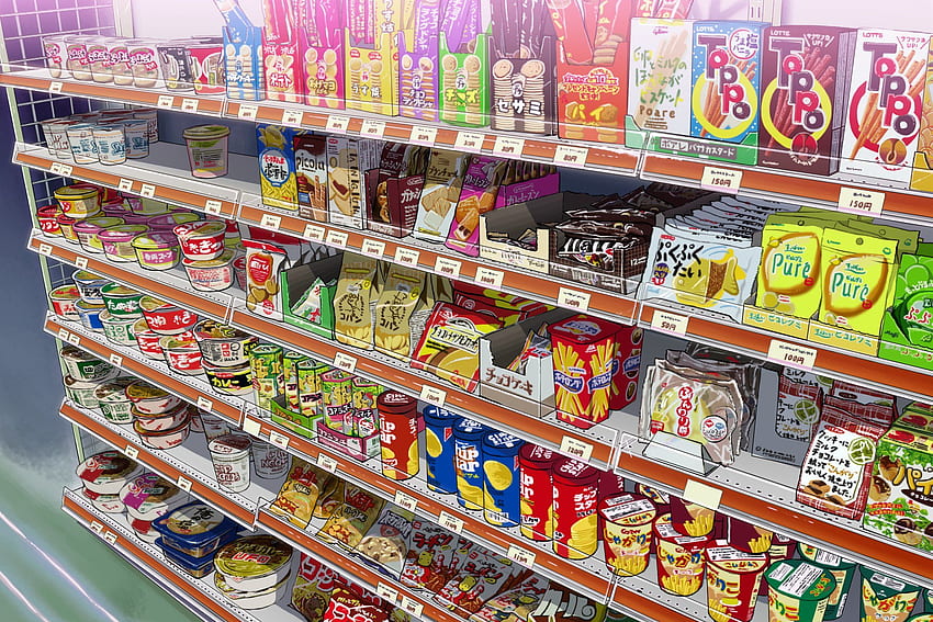 Alışveriş yiyecek cepleri raflar lezzetli sevimli pazar anime HD duvar kağıdı