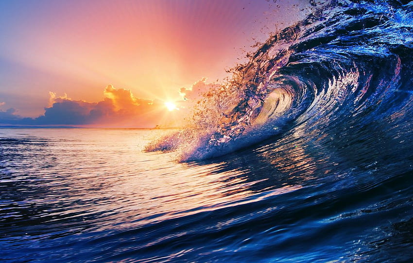 sea, water, sunset, the ocean, wave, sky, sea, ocean, blue, splash, wave for , section природа, Blue Ocean Waves HD wallpaper