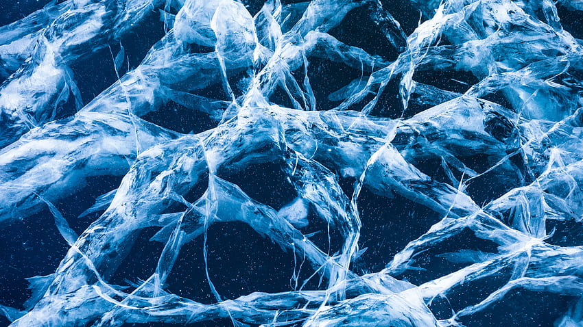 氷の表面の亀裂、水、青、クローズアップ 高画質の壁紙