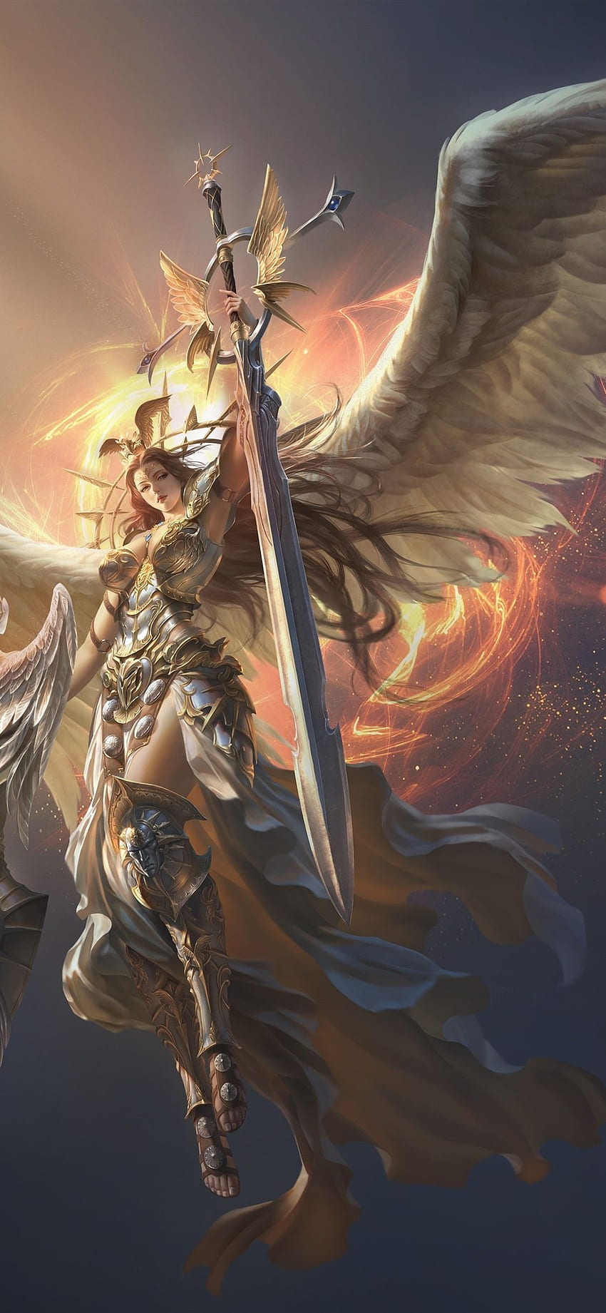 Liga der Engel, schöner Engel, Flügel, Schwert, Kriegerengel HD-Handy-Hintergrundbild