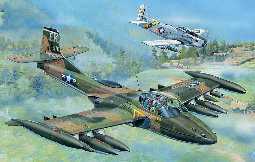 Art, A 1 Skyraider, Vietnam War, A 37 Dragonfly For , Section авиация, Dragonfly Art HD wallpaper