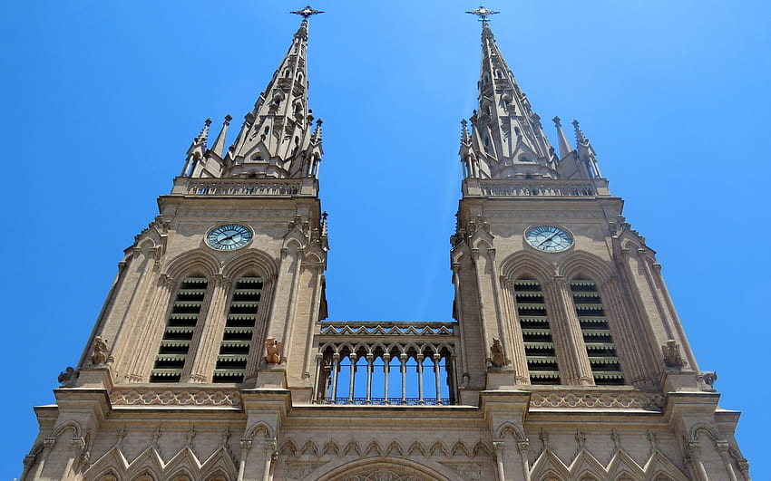 Basilica in Argentina, Argentina, church, clocks, towers HD wallpaper