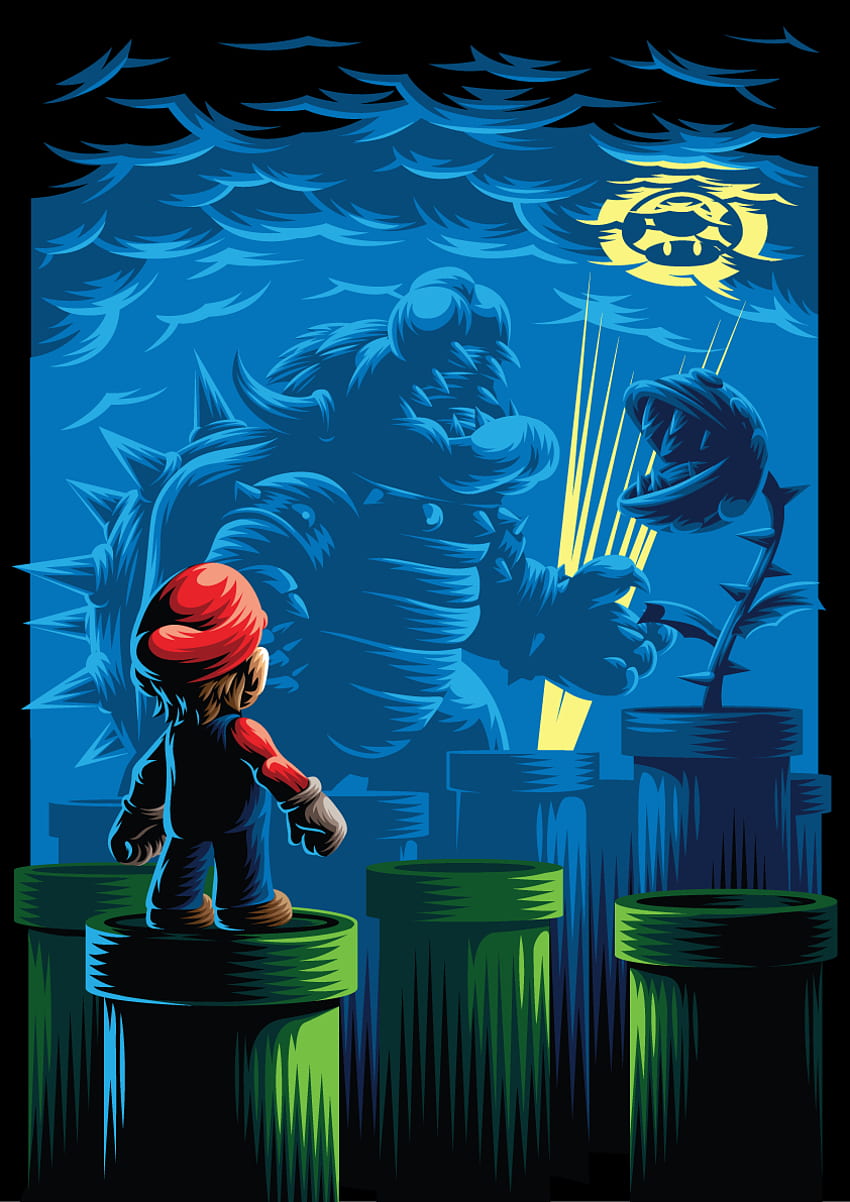 Mario contro Bowser. Arte di Super Mario Sfondo del telefono HD