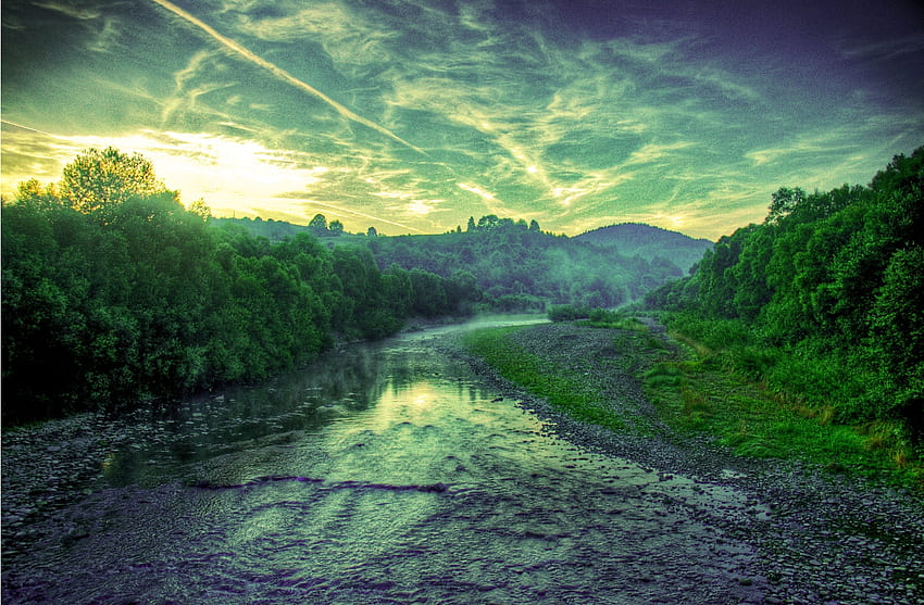 Landschaft, Natur, Flüsse, Bäume, Sonnenuntergang HD-Hintergrundbild
