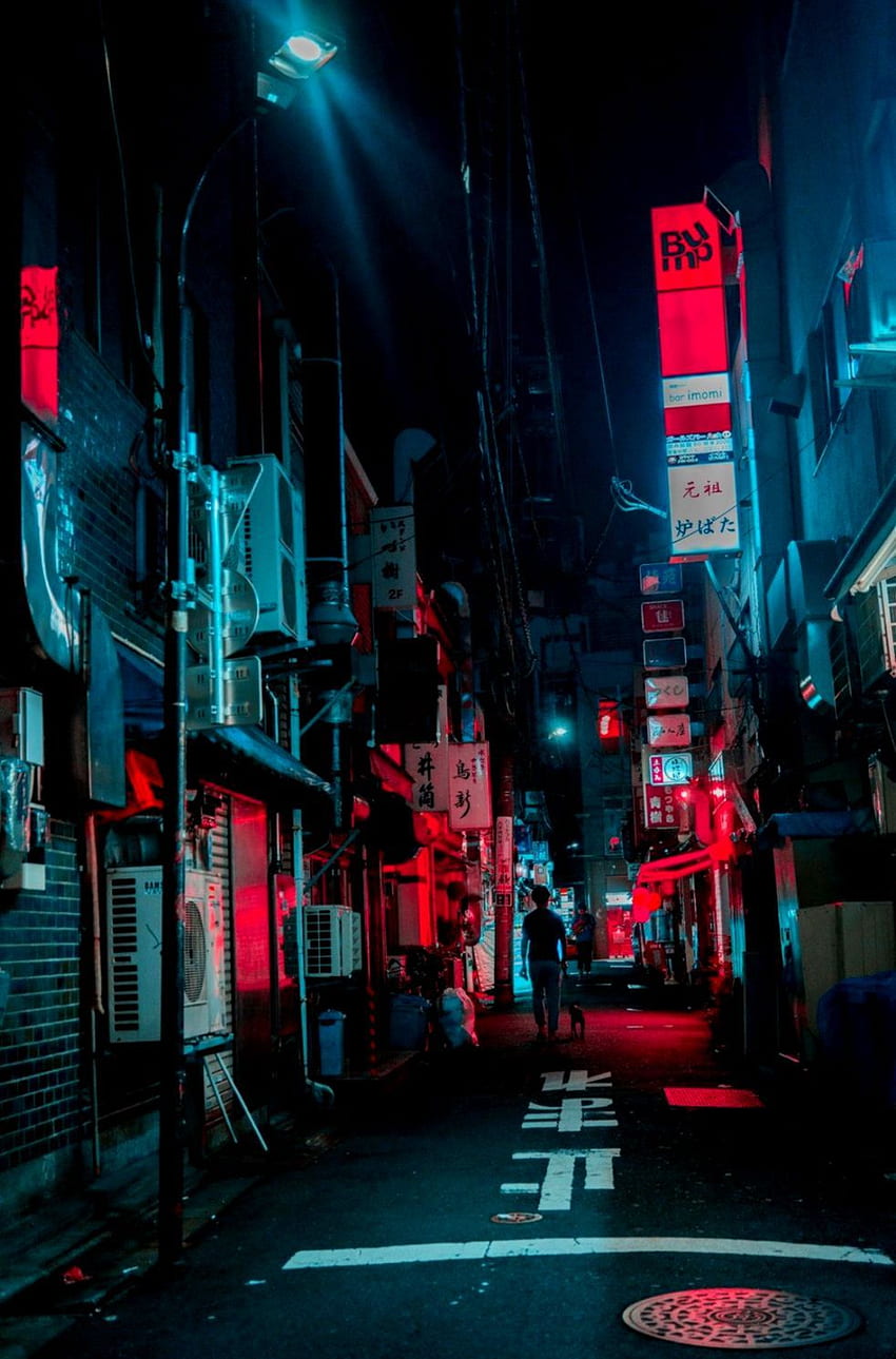 Farola de la ciudad de Tokio, luces de la calle fondo de pantalla del teléfono