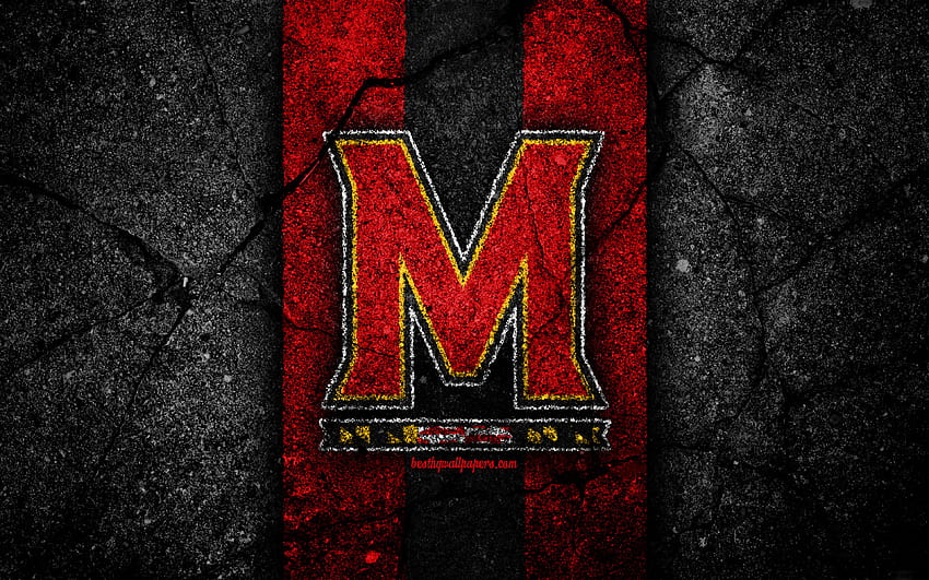 メリーランド テラピンズ、アメリカン フットボール チーム、NCAA、赤黒い石、アメリカ、アスファルトのテクスチャ、アメリカン フットボール、メリーランド テラピンズのロゴの解像度. 高品質 高画質の壁紙