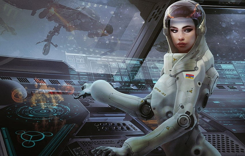 Astronaut fashion stand woman space suit helmet Stock Photo by ©lunamarina  5495316