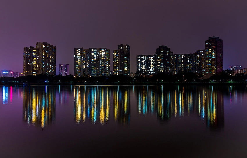 water, night, the city, lights, reflection, home, China, promenade, Guangzhou, Guangzhou for , section город, Guangzhou Skyline HD wallpaper